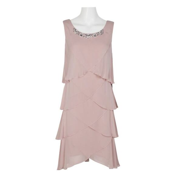 S.L. Fashions Dresses & Skirts - S.L. Fashion Sleeveless Chiffon Tiered Cocktail Dress Faded Rose 12